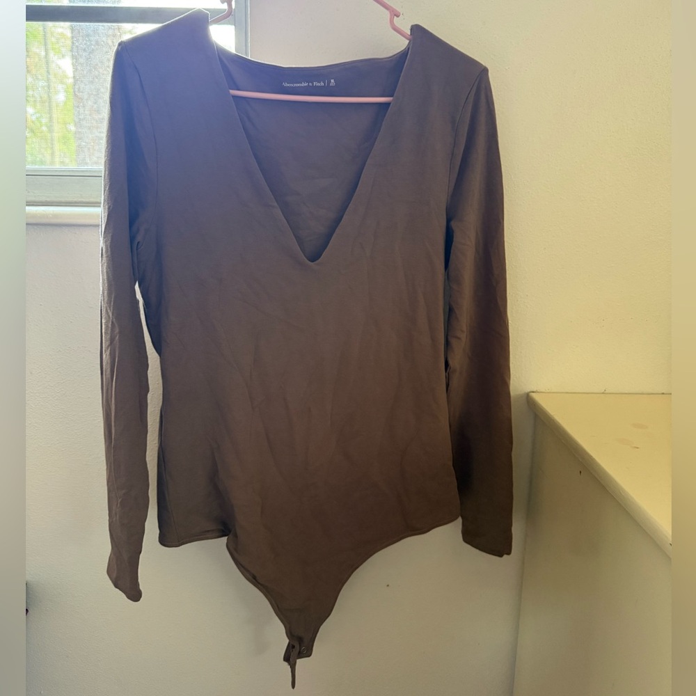 Abercrombie & Fitch Chocolate Brown V-Neck Long Sleeve Bodysuit